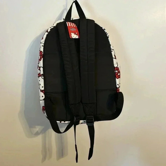 HELLO KITTY BIOWORLD NWT BACK PACK FRONT ZIPPERED POUCH RED/WHITE/BLACK LGE SIZE - Picture 6 of 9